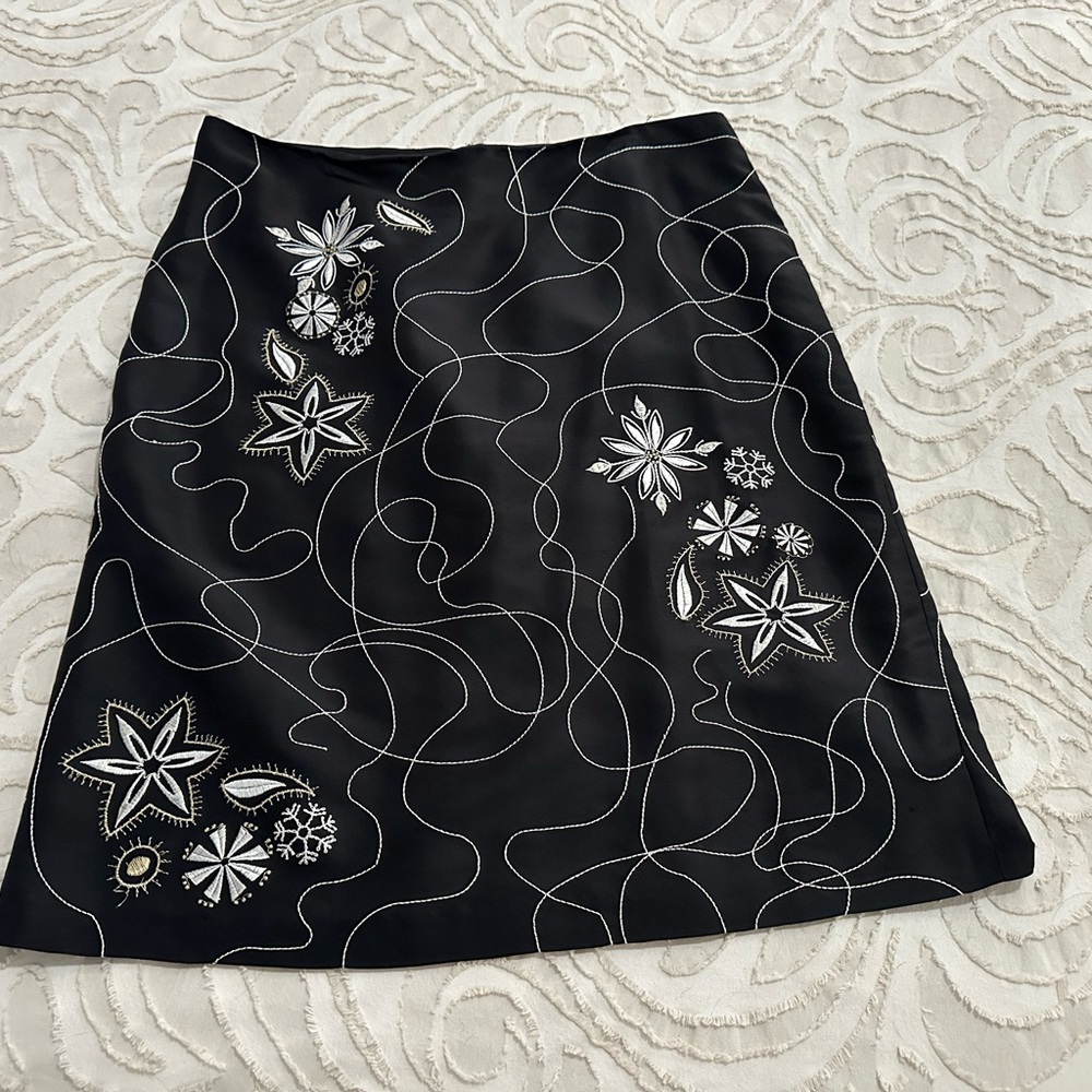 White + Warren Black and Silver Embellished A-Line Skirt